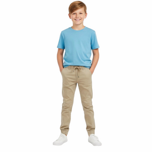 𝅺jeaniologie Boy Youth Large Khaki Cuffed Casual Jogger Pants Bottoms